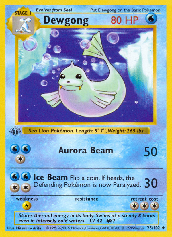 Pokemon Dewgong — Base Set — 25/102 — stock card image