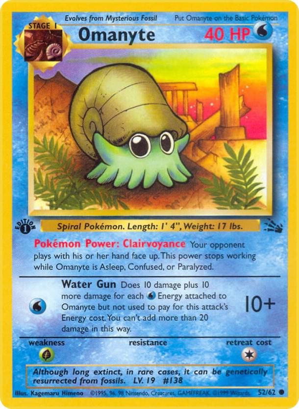 Pokemon Omanyte — Fossil — 52/62 — stock card image