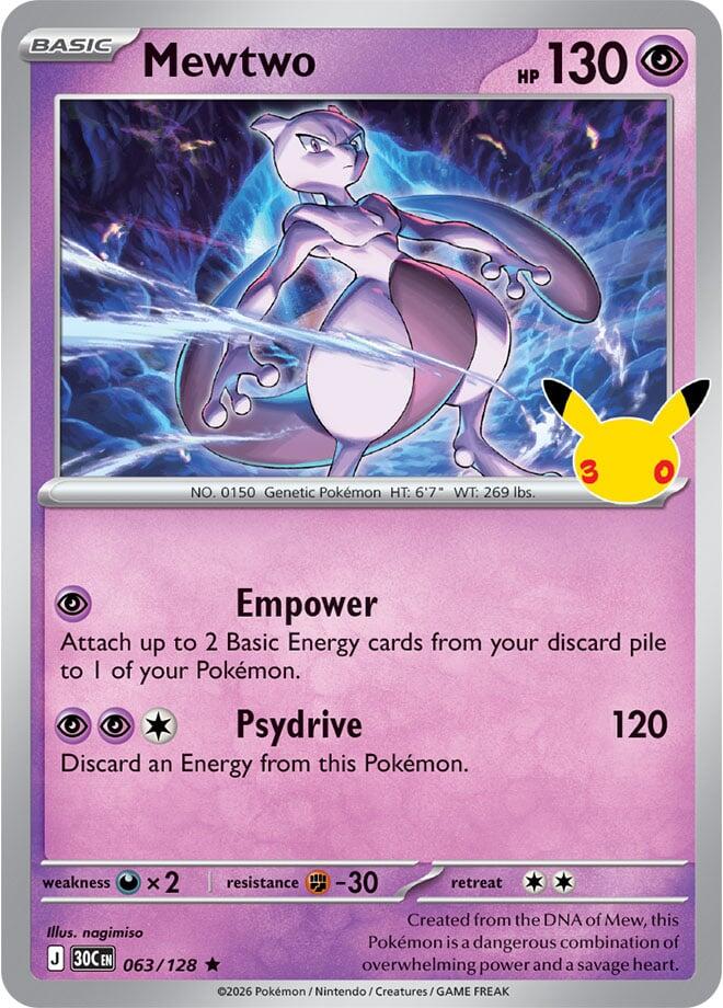 Pokemon Mewtwo — ME: 30th Celebration — 063/128 — stock card image