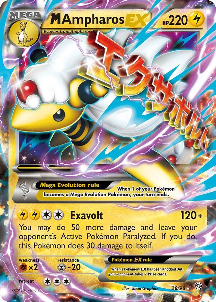 Pokemon M Ampharos EX — Ancient Origins — 28/98 — stock card image