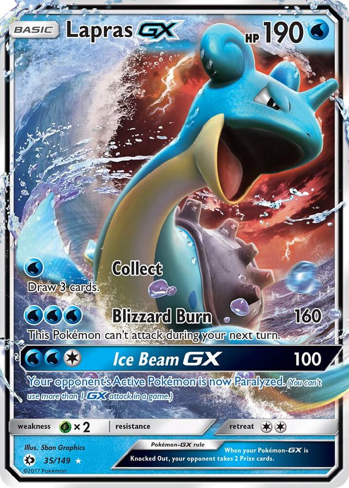 Pokemon Lapras GX — Sun & Moon Base — 35/149 — stock card image