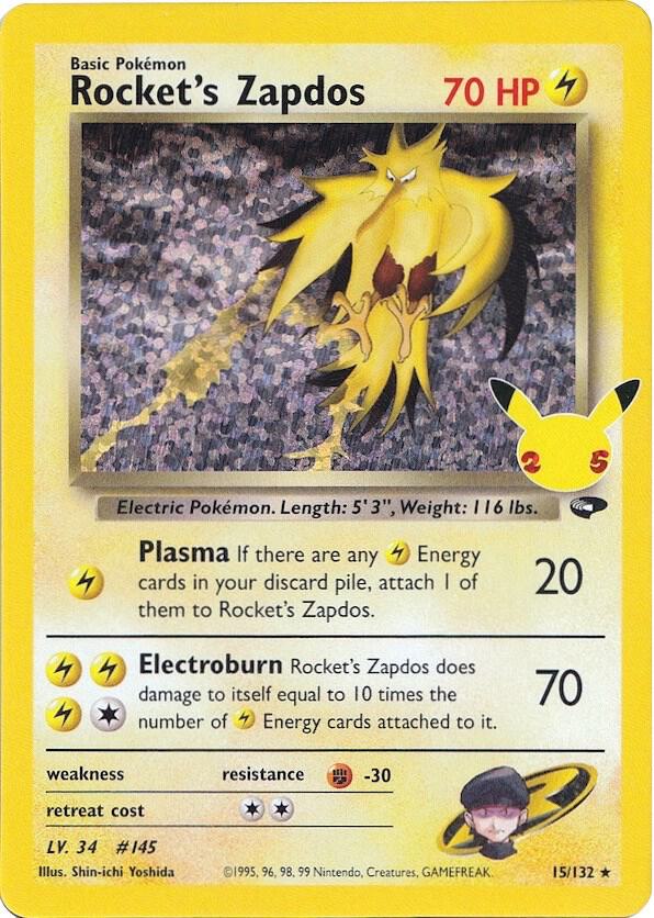 Pokemon Rocket's Zapdos — Celebrations Classic Collection — 15/132 — stock card image