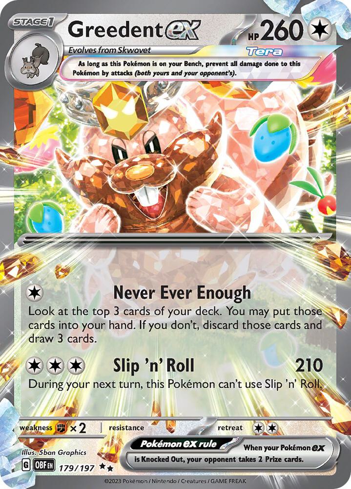Pokemon Greedent ex — Obsidian Flames — 179/197 — stock card image