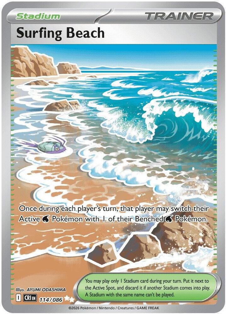 Pokemon Surfing Beach — ME04: Chaos Rising — 114/086 — stock card image