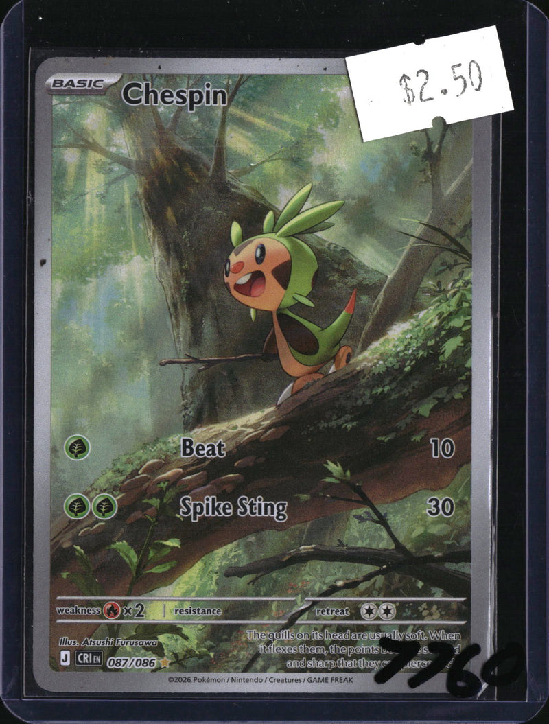 Pokemon Chespin, Chaos Rising 087/086, SKU 7760, actual front