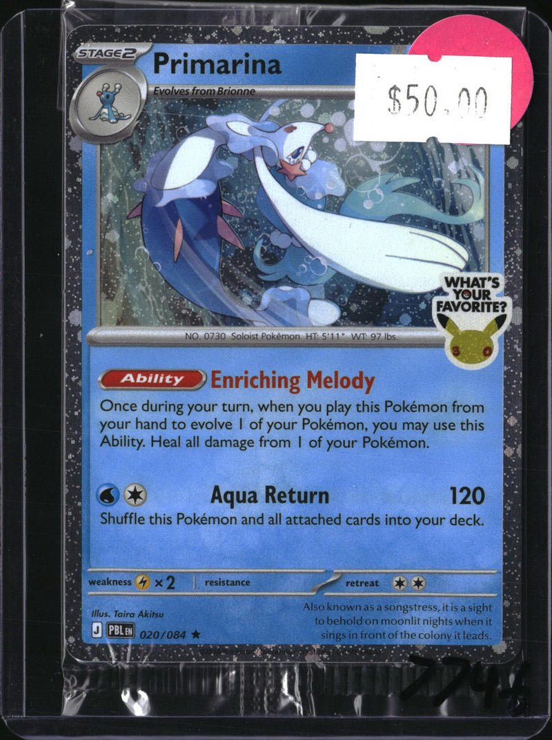 Pokemon Primarina What's Your Favorite Stamp, Misc Promos 020/084, SKU 7746, actual front