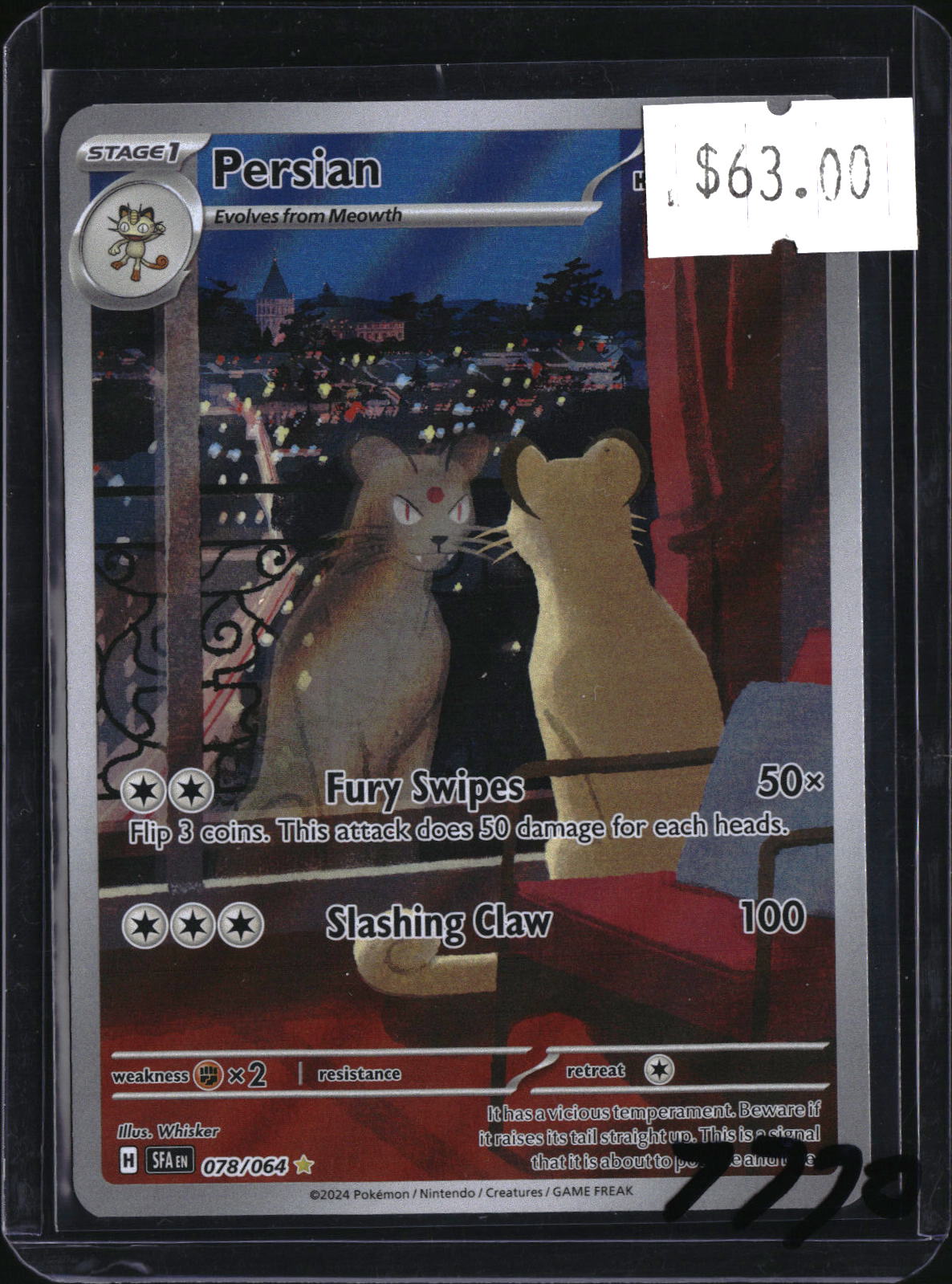 Pokemon Persian, Shrouded Fable 078/064, SKU 7770, actual front