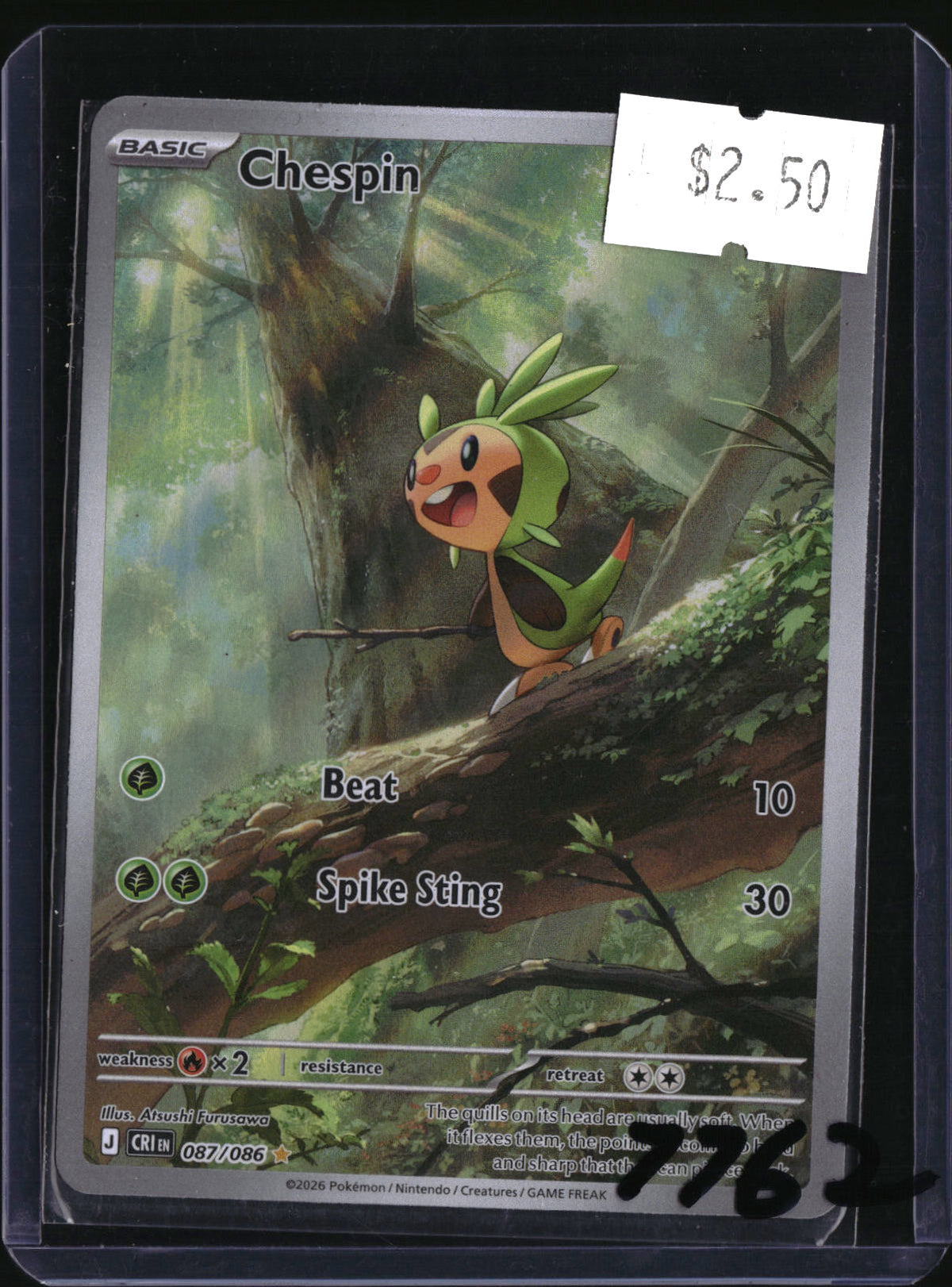 Pokemon Chespin, Chaos Rising 087/086, SKU 7762, actual front