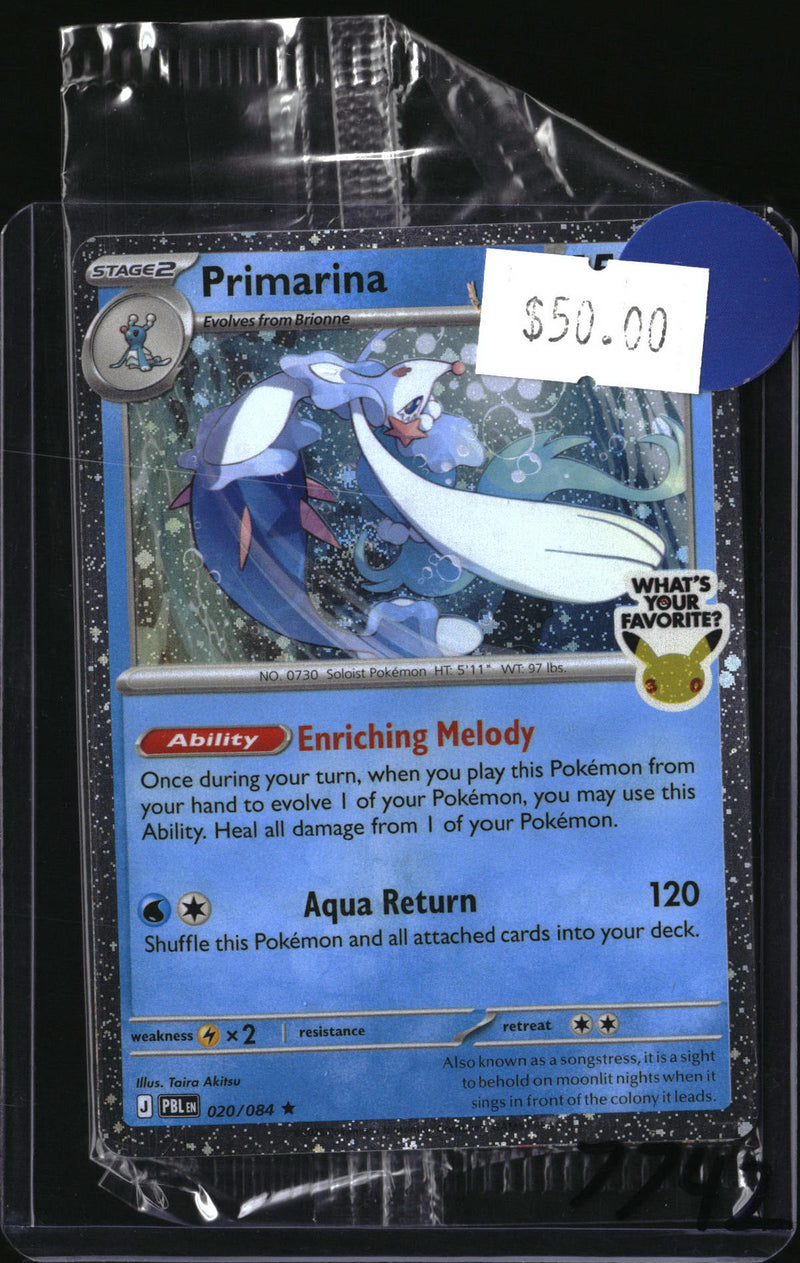 Pokemon Primarina What's Your Favorite Stamp, Misc Promos 020/084, SKU 7742, actual front
