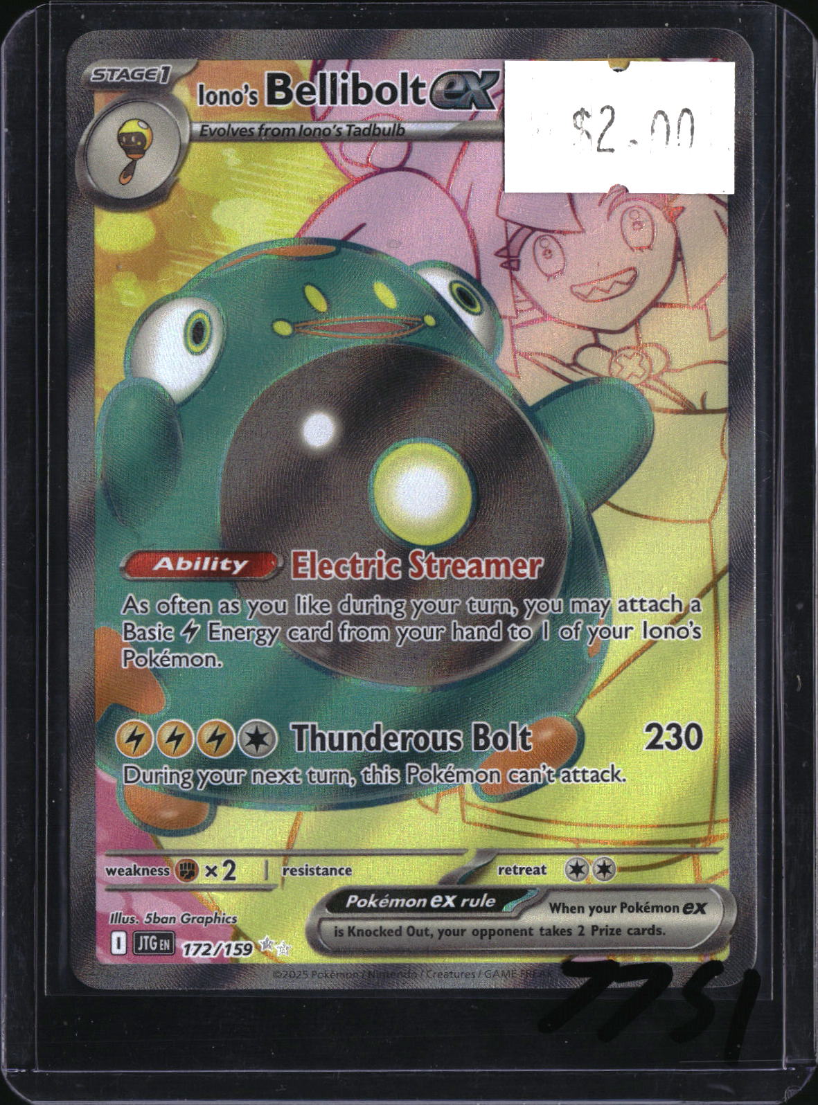 Pokemon Iono's Bellibolt ex, Journey Together 172/159, SKU 7751, actual front