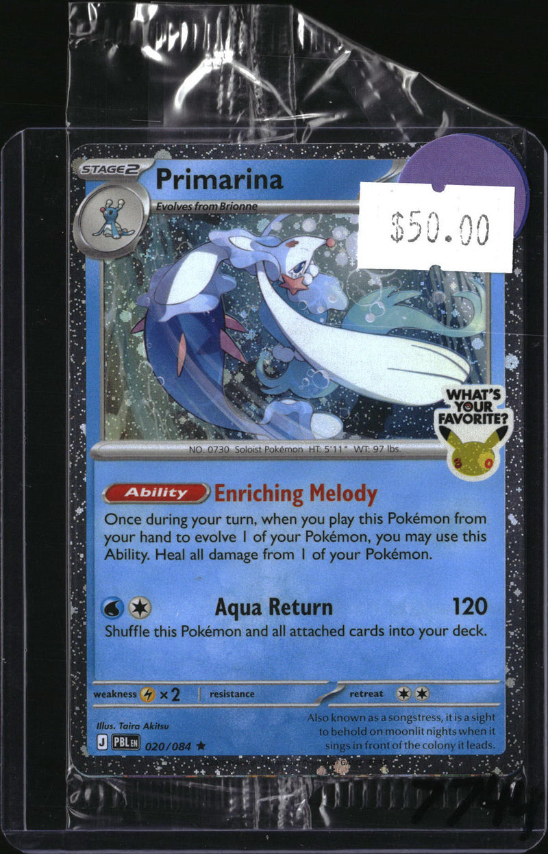 Pokemon Primarina What's Your Favorite Stamp, Misc Promos 020/084, SKU 7744, actual front