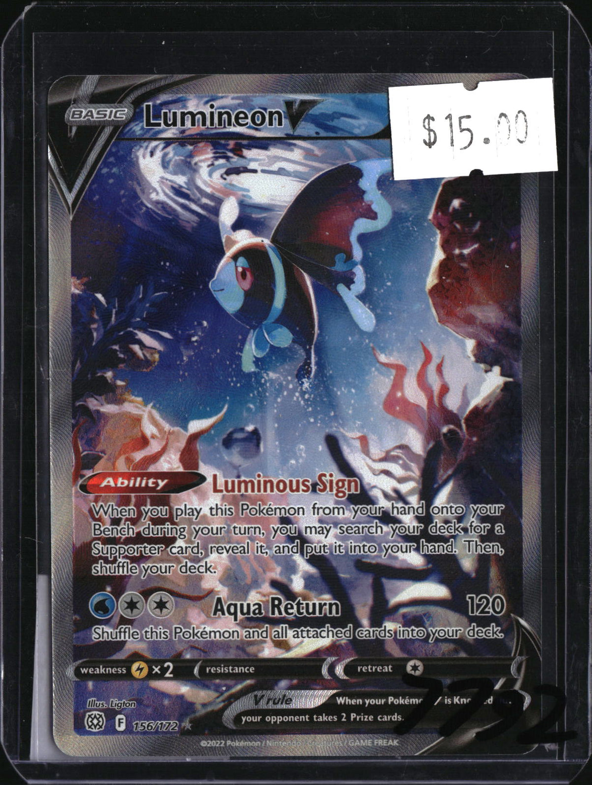 Pokemon Lumineon V, Brilliant Stars 156/172, SKU 7792, actual front