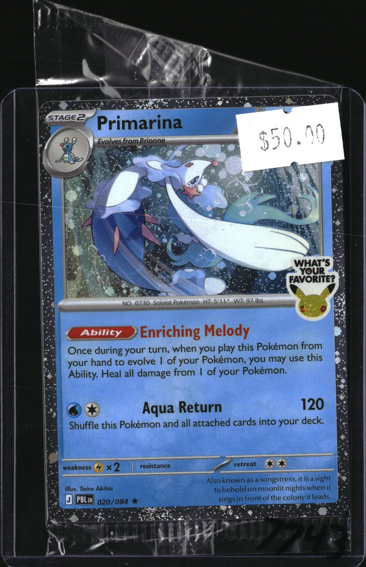 Pokemon Primarina What's Your Favorite Stamp, Misc Promos 020/084, SKU 7743, actual front