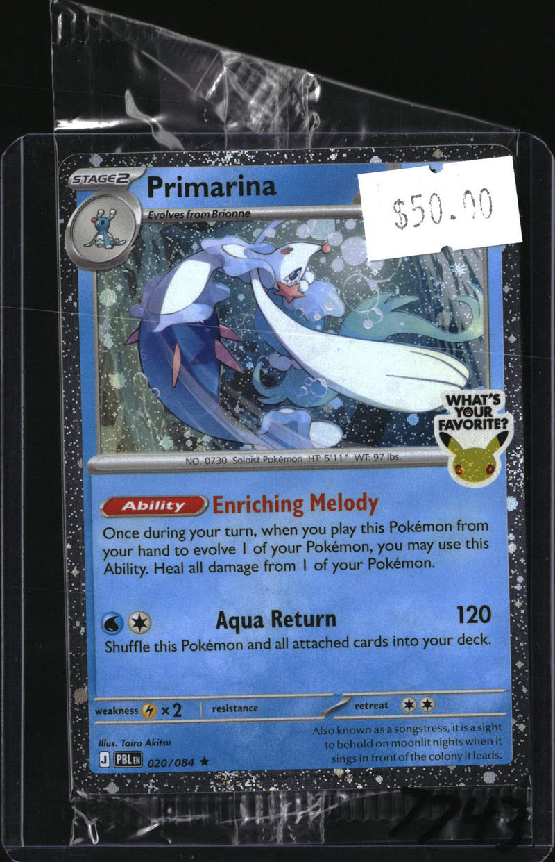 Pokemon Primarina What's Your Favorite Stamp, Misc Promos 020/084, SKU 7743, actual front